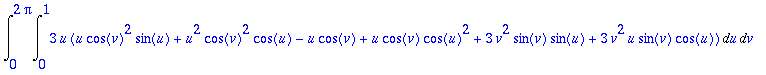 Int(Int(3*u*(u*cos(v)^2*sin(u)+u^2*cos(v)^2*cos(u)-...
