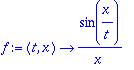 f := proc (t, x) options operator, arrow; sin(x/t)/...