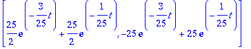 vector([25/2*exp(-3/25*t)+25/2*exp(-1/25*t), -25*ex...