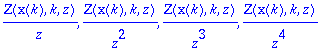 Z(x(k),k,z)/z, Z(x(k),k,z)/(z^2), Z(x(k),k,z)/(z^3)...